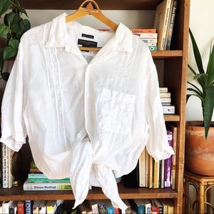 🐚 vintage classic white linen button down